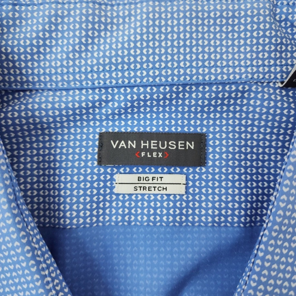 Van Heusen Flex Big Fit Mens Dress Shirt Blue Geometric Stretch Long Sleeve NEW - Picture 8 of 12
